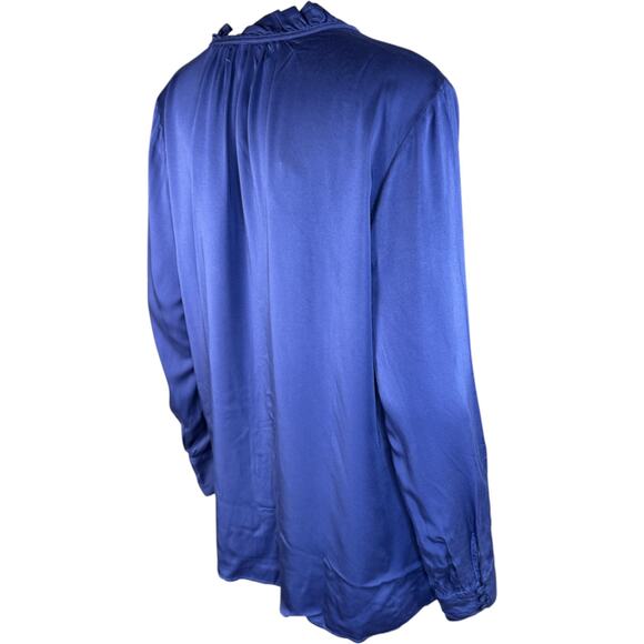 Side Stitch Button Down Top with Ruffle Neck Saphhire Stone Medium NWOT - Picture 8 of 14